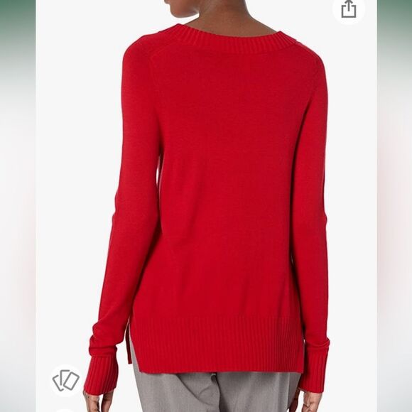 Lark & Ro Red Crewneck Side Split Sweater | Size L - Picture 3 of 12